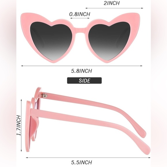 Pink Heart Shaped Sunglasses Love Vintage Cat Eye Mod Style Retro Glasses NEW - Picture 6 of 6